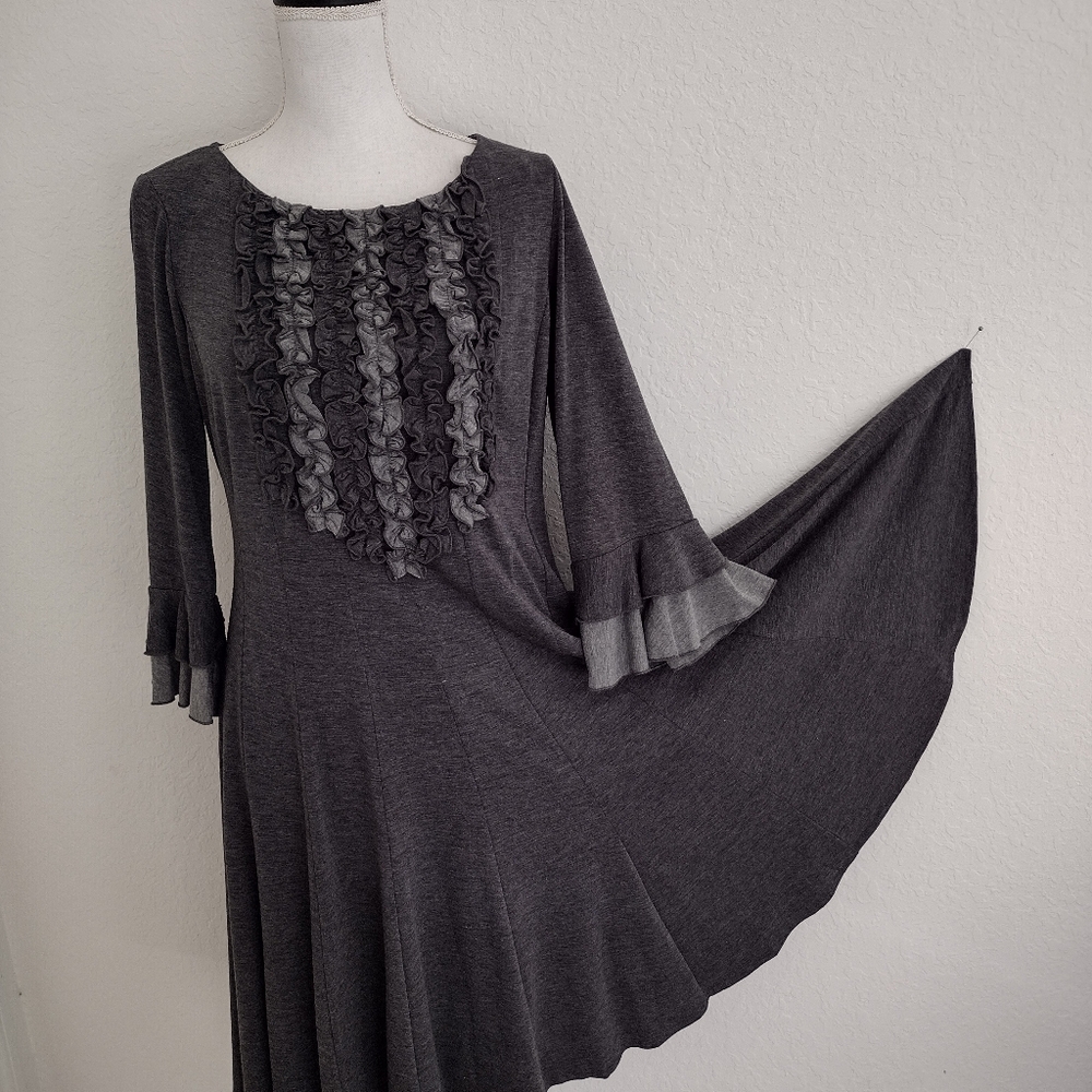 CHRIS McLaughlin GRAY RUFFLE DRESS SIZE ; 14